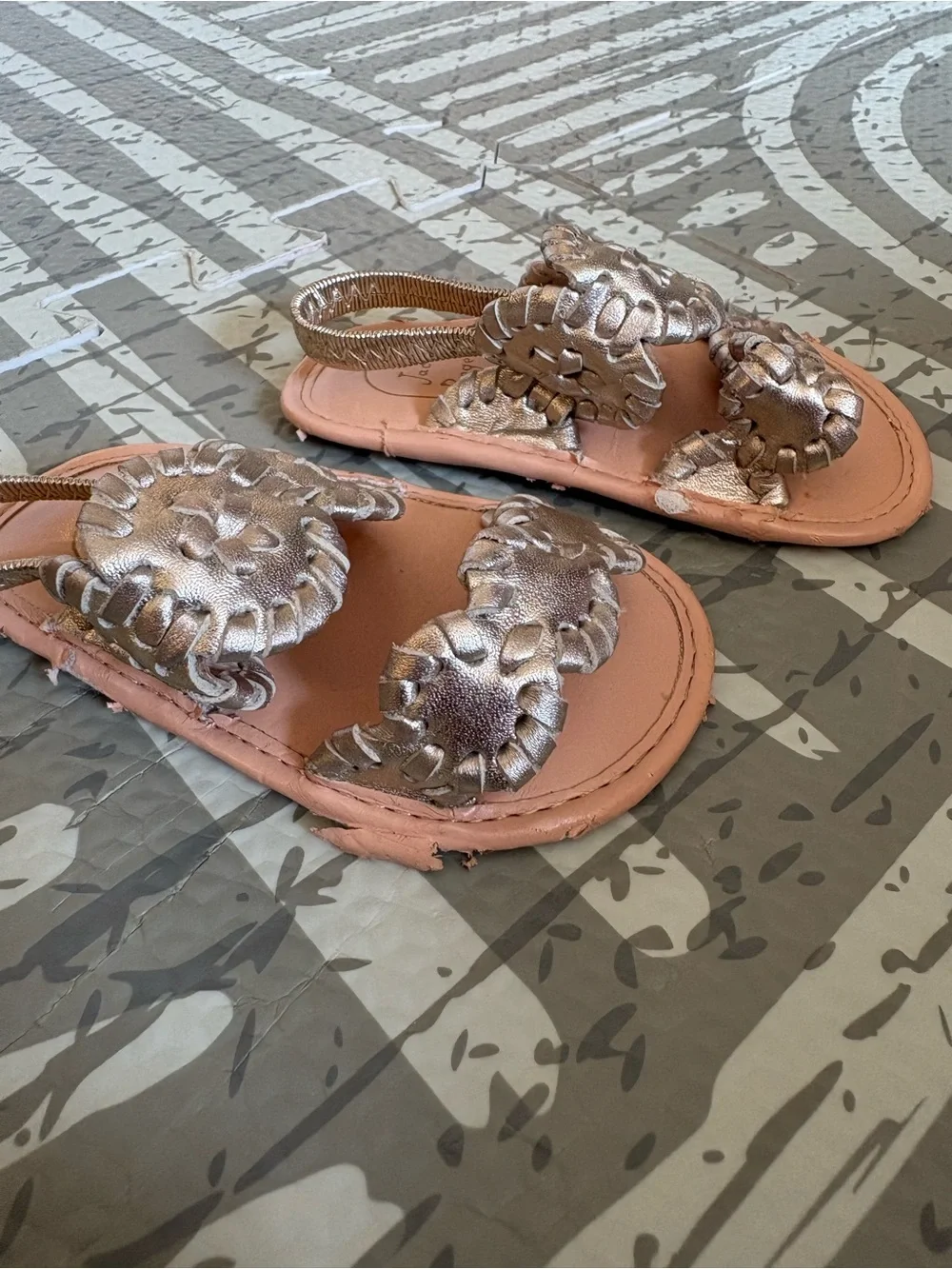 Jack Rogers Pink Toddler Sandals with Metallic Gold Flower Medallions